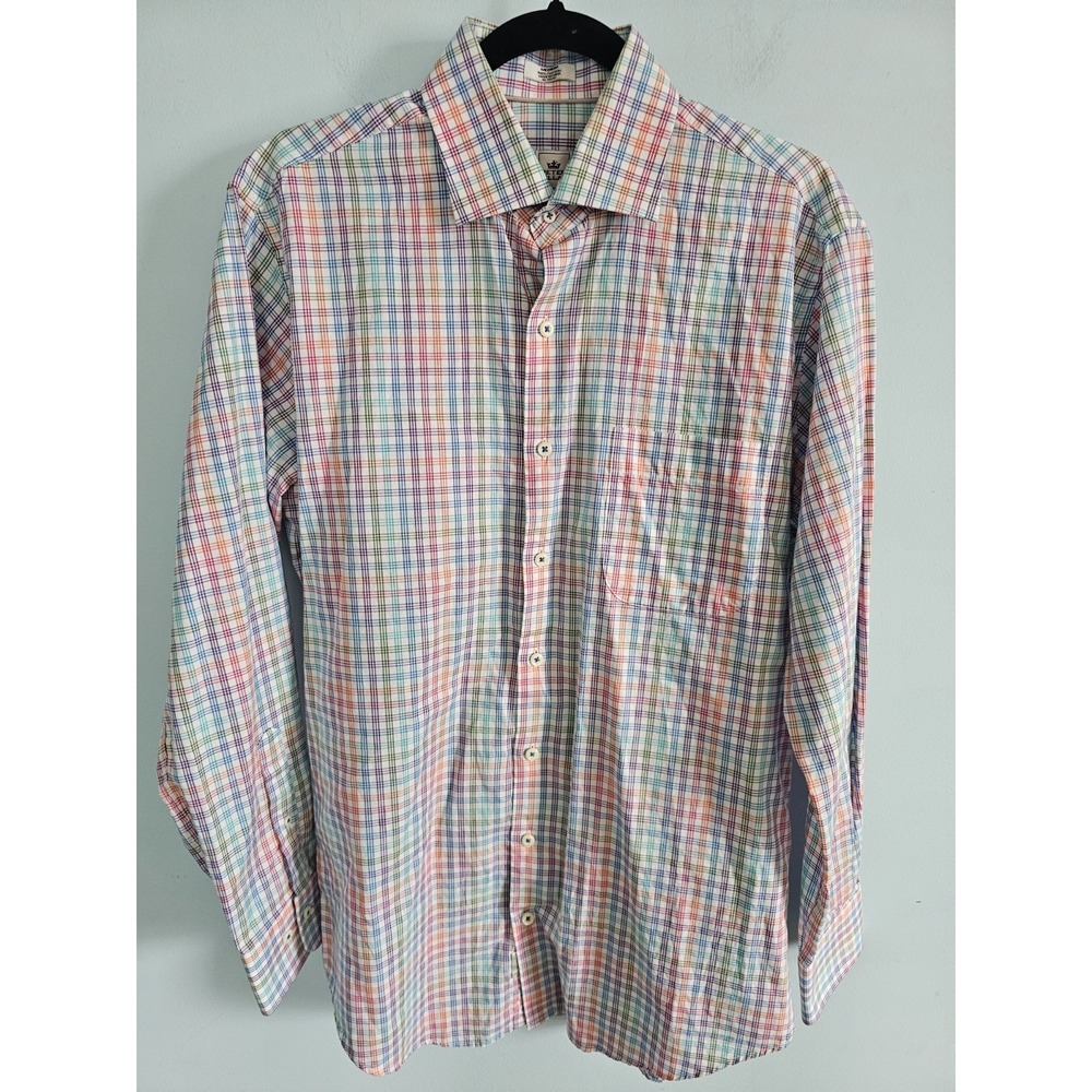 Peter Millar Shirt Men's Size M Multicolor Long Sleeve‎ Button Up Pastel Plaid